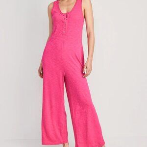 Sunday Sleep Sleeveless Slub-Knit Henley Jumpsuit